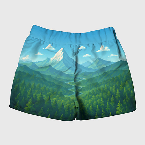 Женские шорты Горный пейзаж - пиксель арт / 3D-принт – фото 2