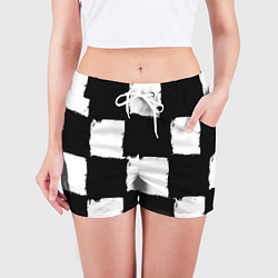 Шорты женские Черные квадраты в виде шахматной доски, цвет: 3D-принт — фото 2