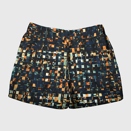 Женские шорты Тёмный синий с оранжевым кубики абстракция / 3D-принт – фото 2