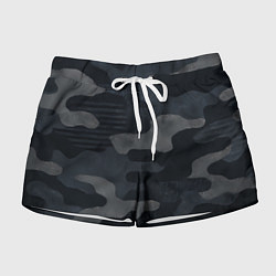 Шорты женские Текстура - камуфляжная синяя ткань, цвет: 3D-принт