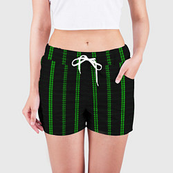 Шорты женские Color black cage green stripes, цвет: 3D-принт — фото 2
