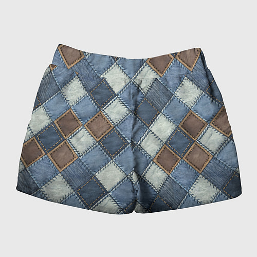 Женские шорты Джинсовый пэчворк ромбовый узор / 3D-принт – фото 2