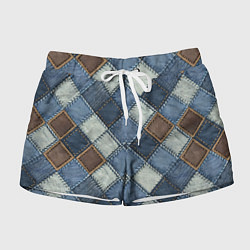 Шорты женские Джинсовый пэчворк ромбовый узор, цвет: 3D-принт