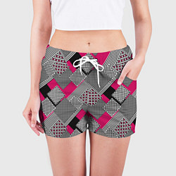 Шорты женские Красно черная абстрактная геометрия пэчворк, цвет: 3D-принт — фото 2