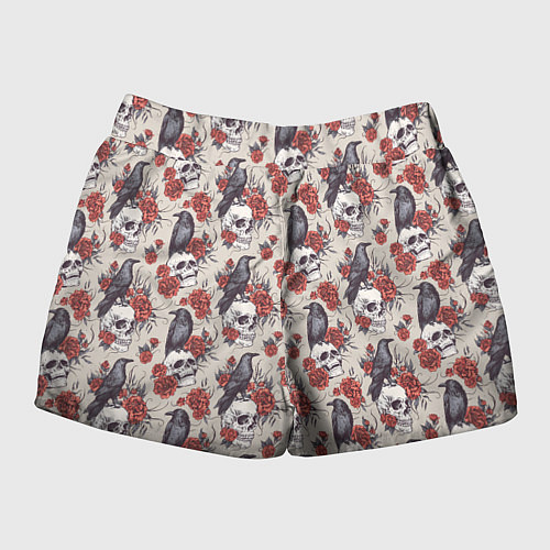 Женские шорты Ворон на черепе паттерн / 3D-принт – фото 2