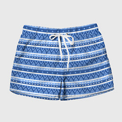 Шорты женские Этнические треугольники синие, цвет: 3D-принт