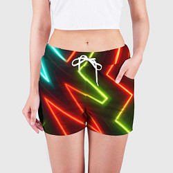 Шорты женские Неоновые разноцветные кислотные линии, цвет: 3D-принт — фото 2