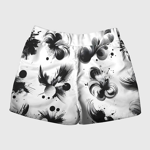 Женские шорты Чёрно-белая абстракция нейроарт / 3D-принт – фото 2