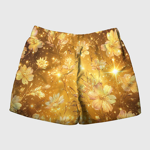 Женские шорты Цветочный золотой с искрами / 3D-принт – фото 2