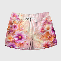Шорты женские Нежный розовый цветочный с золотистым свечением, цвет: 3D-принт