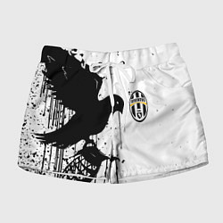 Шорты женские Ювентус черная птица краски, цвет: 3D-принт
