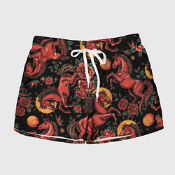 Женские шорты Красная лошадь с розами