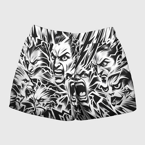 Женские шорты Свирепые лица и молнии - нейроарт / 3D-принт – фото 2