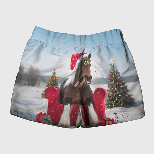 Женские шорты Новогодний конь / 3D-принт – фото 2