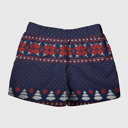 Женские шорты Новогодний вязаный узор / 3D-принт – фото 2