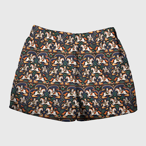 Женские шорты Новогодние коты всадники на лошади / 3D-принт – фото 2