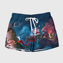 Шорты женские Санта с динозавром, цвет: 3D-принт