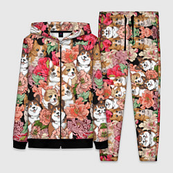 Женский 3D-костюм Корги & Цветы, цвет: 3D-черный