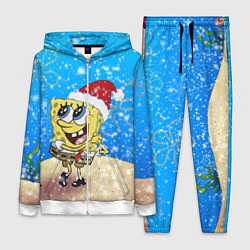 Женский 3D-костюм НОВОГОДНИЙ ГУБКА БОБ КВАДРАТНЫЕ ШТАНЫ, цвет: 3D-белый