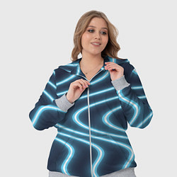 Женский 3D-костюм Неоновый свет Волны голубые на темном фоне, цвет: 3D-меланж — фото 2