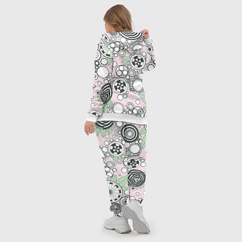 Женский костюм Абстрактные черно-белые круги в зелёных листьях / 3D-Белый – фото 5