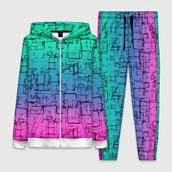 Женский 3D-костюм Абстрактный узор на розово-бирюзовом градиентном ф, цвет: 3D-белый