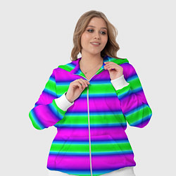 Женский 3D-костюм Зеленый и фиолетовые яркие неоновые полосы striped, цвет: 3D-белый — фото 2