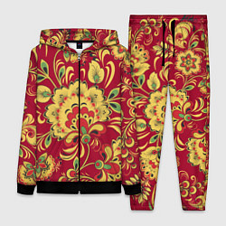 Женский 3D-костюм Хохломская Роспись Цветы На красном Фоне, цвет: 3D-черный