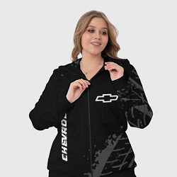 Женский 3D-костюм Chevrolet Speed на темном фоне со следами шин, цвет: 3D-черный — фото 2