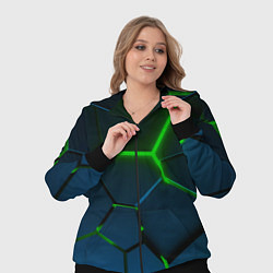 Женский 3D-костюм Разлом зеленых неоновых плит - геометрия, цвет: 3D-черный — фото 2