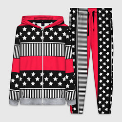 Женский 3D-костюм Red and black pattern with stripes and stars, цвет: 3D-меланж