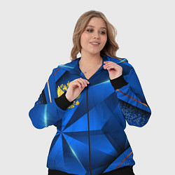 Женский 3D-костюм Герб РФ на синем объемном фоне, цвет: 3D-черный — фото 2