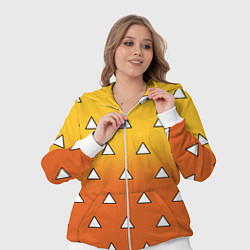 Женский 3D-костюм Оранжевое кимоно с треугольниками - Зеницу клинок, цвет: 3D-белый — фото 2