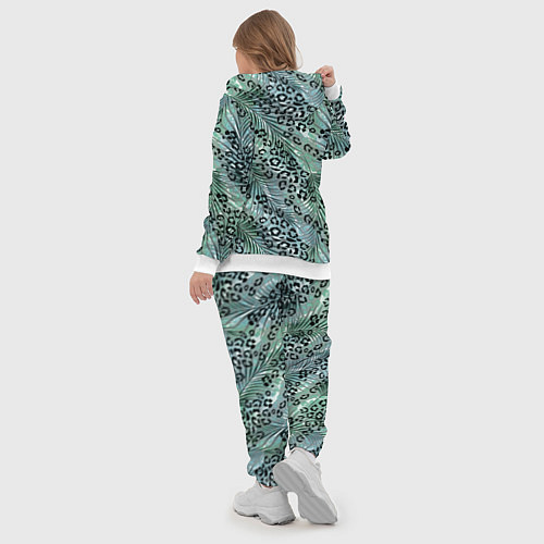 Женский костюм Листья пальмы на леопардовом серо - зеленом фоне / 3D-Белый – фото 5