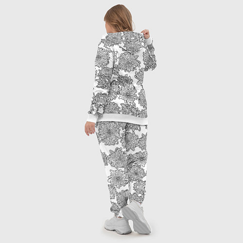 Женский костюм Цветы хризантемы: линейный рисунок / 3D-Белый – фото 5