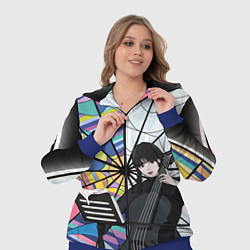 Женский 3D-костюм Уэнсдэй играет на виолончели на фоне окна, цвет: 3D-синий — фото 2