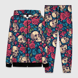 Женский 3D-костюм Черепа и красные розы, цвет: 3D-черный