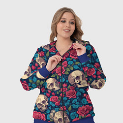 Женский 3D-костюм Черепа и красные розы, цвет: 3D-синий — фото 2