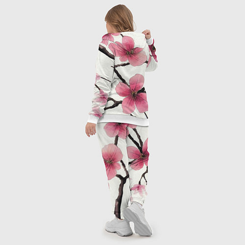 Женский костюм Цветы и ветви японской сакуры - текстура холста / 3D-Белый – фото 5