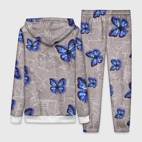 Женский костюм Газетные обрывки и синие бабочки / 3D-Белый – фото 2