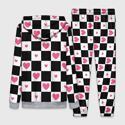 Женский костюм Розовые сердечки на фоне шахматной черно-белой дос / 3D-Меланж – фото 2