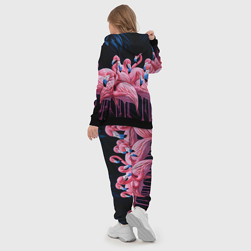 Женский костюм Стая розовых фламинго в темноте / 3D-Черный – фото 5