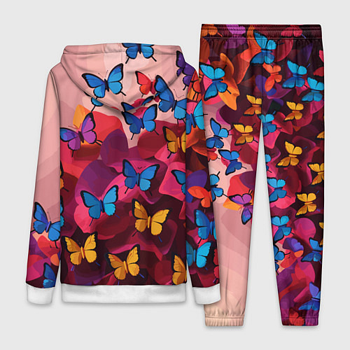 Женский костюм Разноцветные бабочки - розовые цветы / 3D-Белый – фото 2