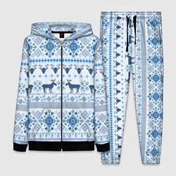 Женский 3D-костюм Blue sweater with reindeer, цвет: 3D-черный