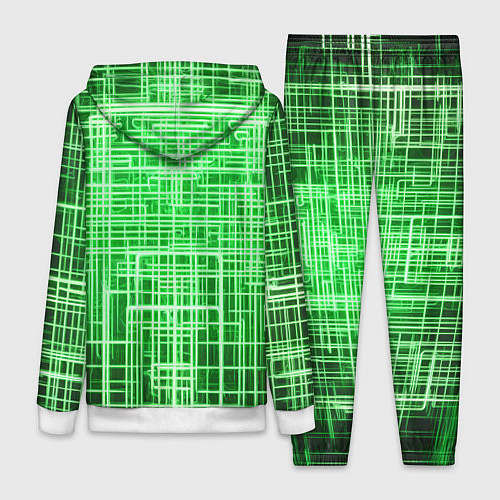 Женский костюм Зелёные неоновые полосы киберпанк / 3D-Белый – фото 2