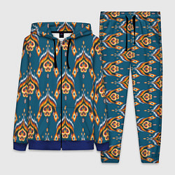 Женский 3D-костюм Узбекская имитация ткани икат - синий орнамент, цвет: 3D-синий