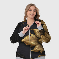 Женский 3D-костюм Золотые объемные листья на черном фоне, цвет: 3D-меланж — фото 2