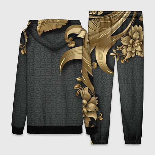 Женский костюм Золотые объемные листья на сером фоне / 3D-Черный – фото 2