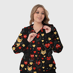 Женский 3D-костюм Паттерн с сердечками и котами валентинка, цвет: 3D-черный — фото 2