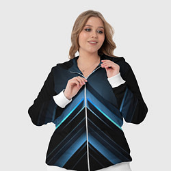 Женский 3D-костюм Черная абстракция с синим неоновым ярким свечением, цвет: 3D-белый — фото 2